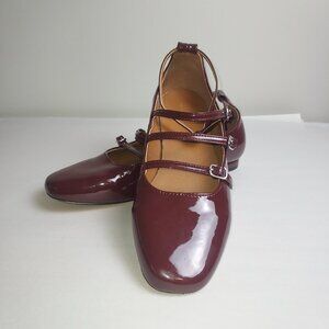 AE multi strap Mary Jane flats in burgundy.